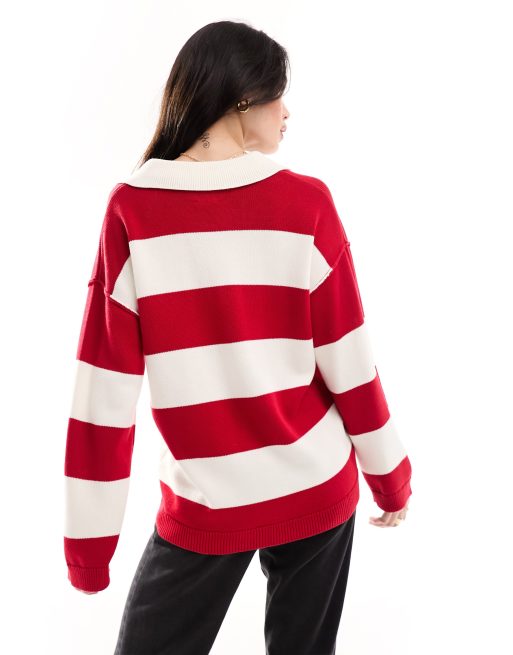 ASOS DESIGN - Maillot de rugby oversize en maille rayée - Rouge, 4 de 4