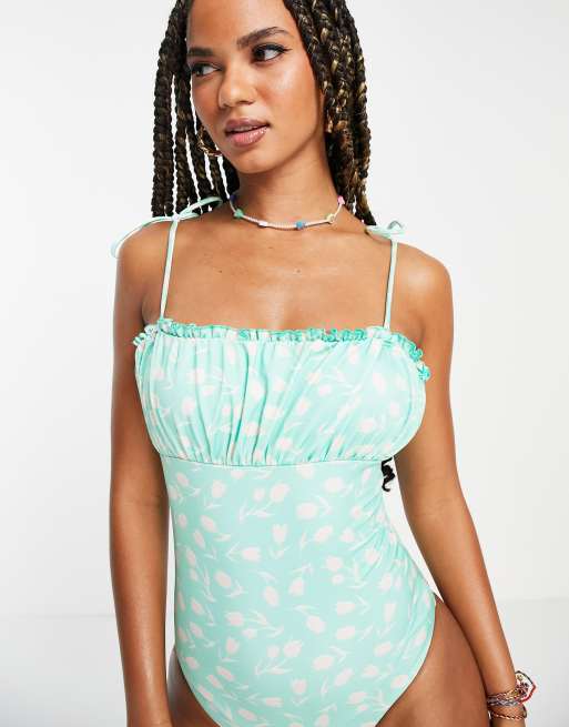 ASOS DESIGN Maillot 1 pi ce imprim fleuri bicolore avec bords