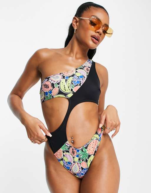 ASOS DESIGN Maillot 1 pi ce asym trique d coupes avec imprim