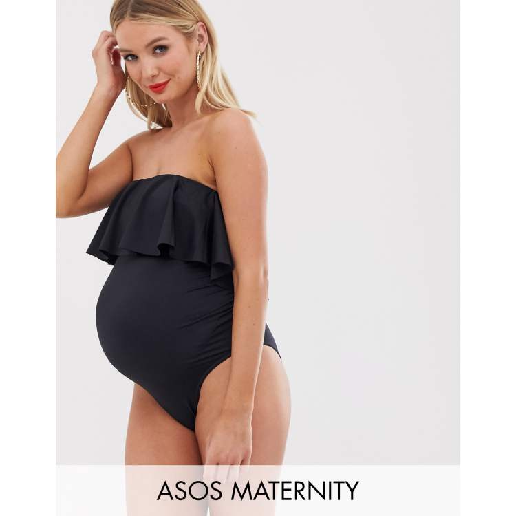 ASOS DESIGN Maillot 1 piece volante de grossesse coupe bandeau minimaliste Noir