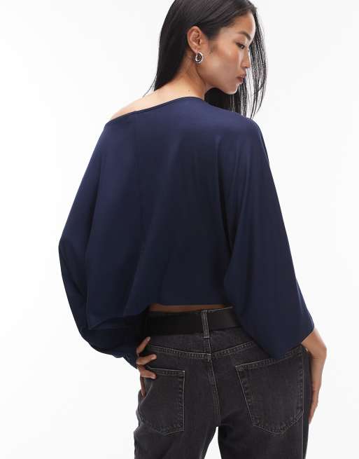 ASOS DESIGN – Mairnblå topp i oversize med pingvinärmar, 4 av 4