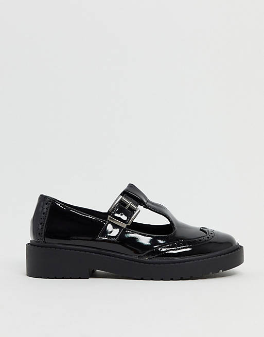 ASOS DESIGN Maisie chunky mary-jane flat shoes in black patent