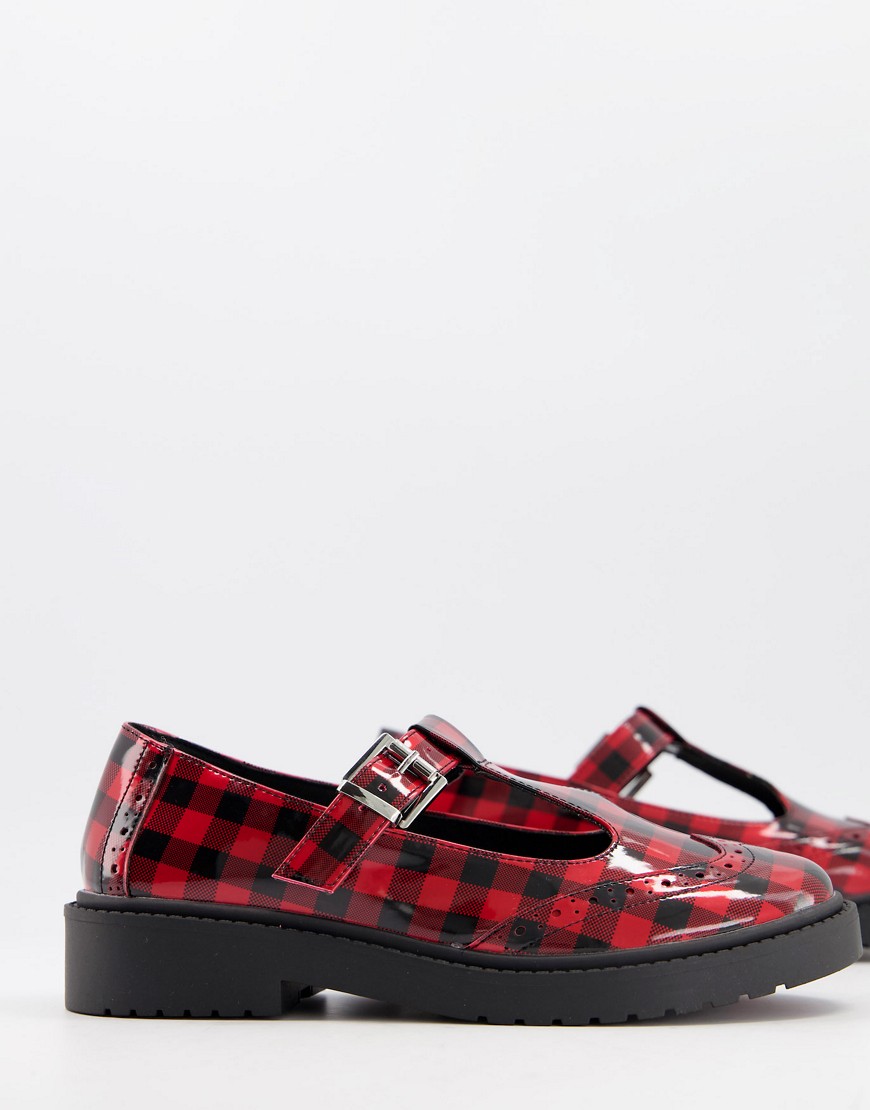 ASOS DESIGN Maisie chunky mary-jane flat shoes in red check