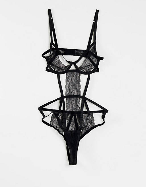 ASOS DESIGN Maisie lace underwire body with strappy back in black