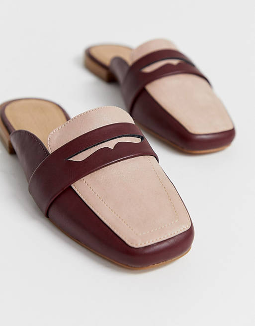 ASOS DESIGN Majestic mule loafer in burgundy and beige
