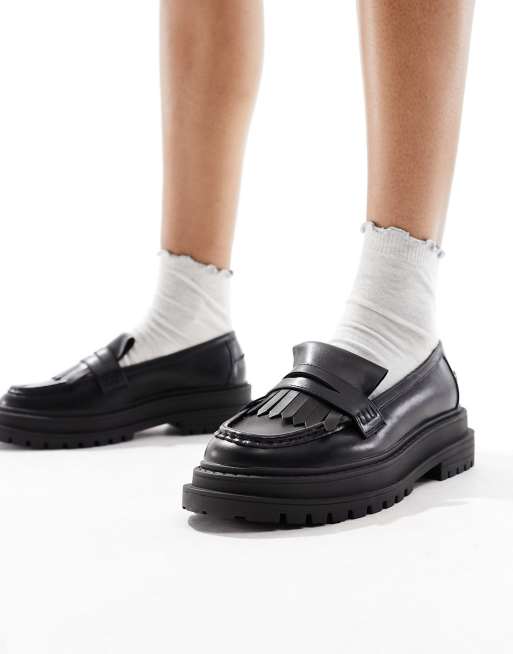 ASOS DESIGN Majesty chunky fringe loafers in black