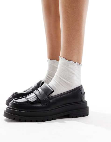 ASOS DESIGN – Majesty – Loafer in Schwarz mit dicker Sohle und Fransen - view 1