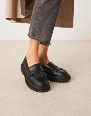 ASOS DESIGN Majesty chunky fringe loafer in black - ASOS Price Checker