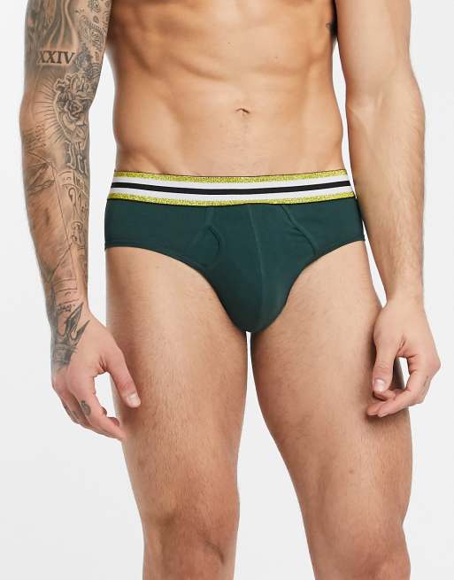 ASOS DESIGN – Majtki typu jock strap w kolorze khaki z organicznej bawełny z kontrastowymi paskami na pasku