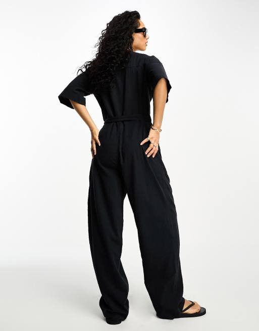 ASOS DESIGN - Makkelijke overall met knopen aan de voorkant in zwart, 4 van 4