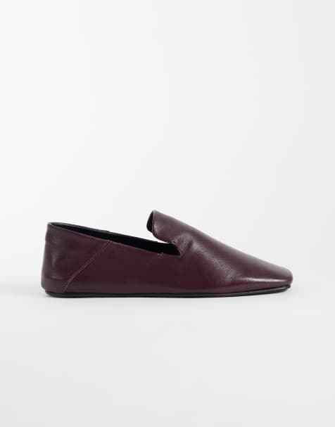 ASOS DESIGN Malachi buty typu slipper ze skóry w kolorze bordowym - view 1