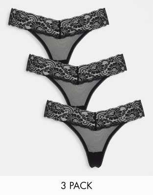 ASOS DESIGN - Malibu - Slips aus Netzstoff und Spitze mit niedrigem Bund, 3er-Pack-Black