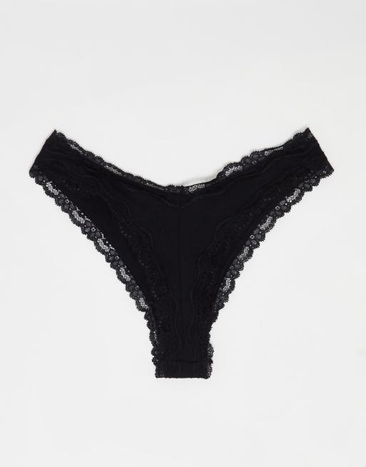 ASOS DESIGN – Malibu – Svarta, höga stringtrosor i bomull med spets i 3-pack, 3 av 4