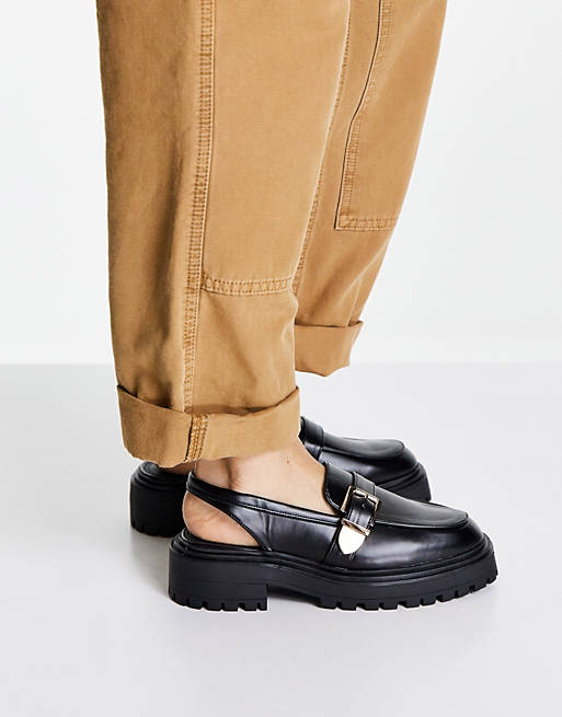  Flat Shoes/Malik chunky slingback flat loafers in black 