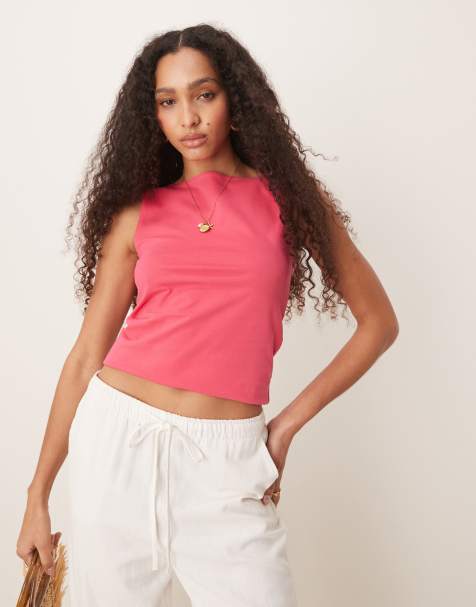 ASOS DESIGN – Malinowy szczotkowany top bez rękawów z dekoltem w łódkę - view 1