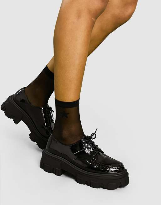 ASOS DESIGN - Mall - Platte veterschoenen met dikke zool in zwart