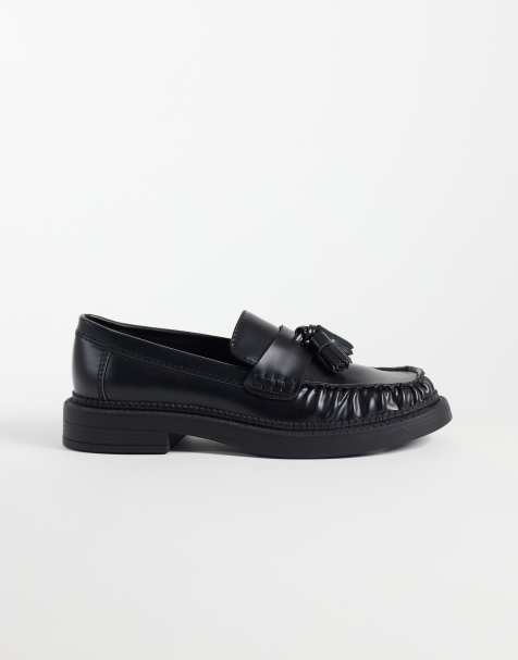 ASOS DESIGN Mallory chunky trim fringe loafers in black - view 1