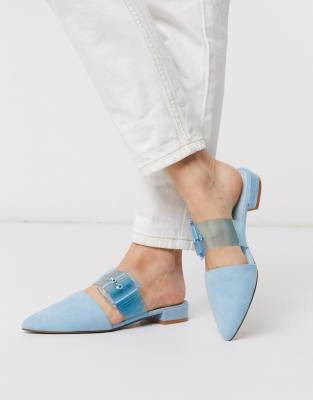 blue flat mules