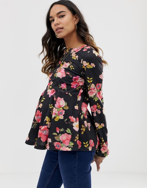 ASOS DESIGN - Mammakläder - Blommig amningstopp i långärmat