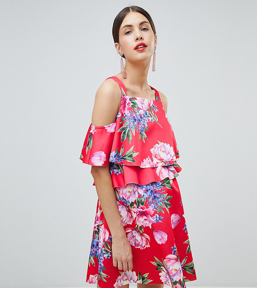 ASOS DESIGN – Mammakläder – Blommig skaterklänning i minimodell med två lager för amning-Flerfärgad