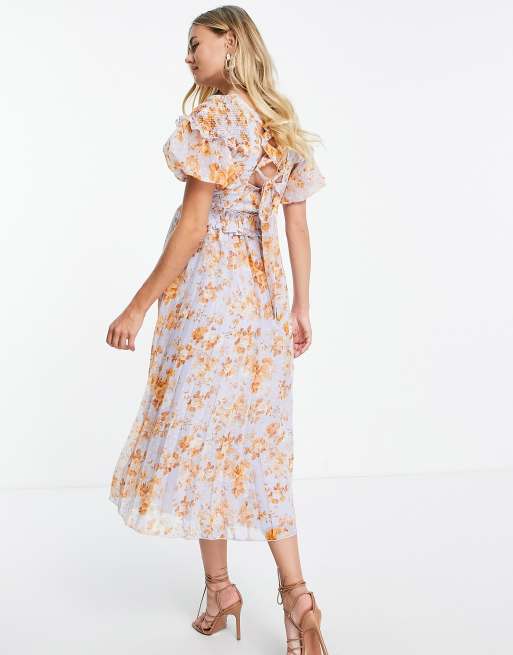 ASOS DESIGN – Mammakläder – Blommig, smockad, plisserad midiklänning med puffärmar, 2 av 4