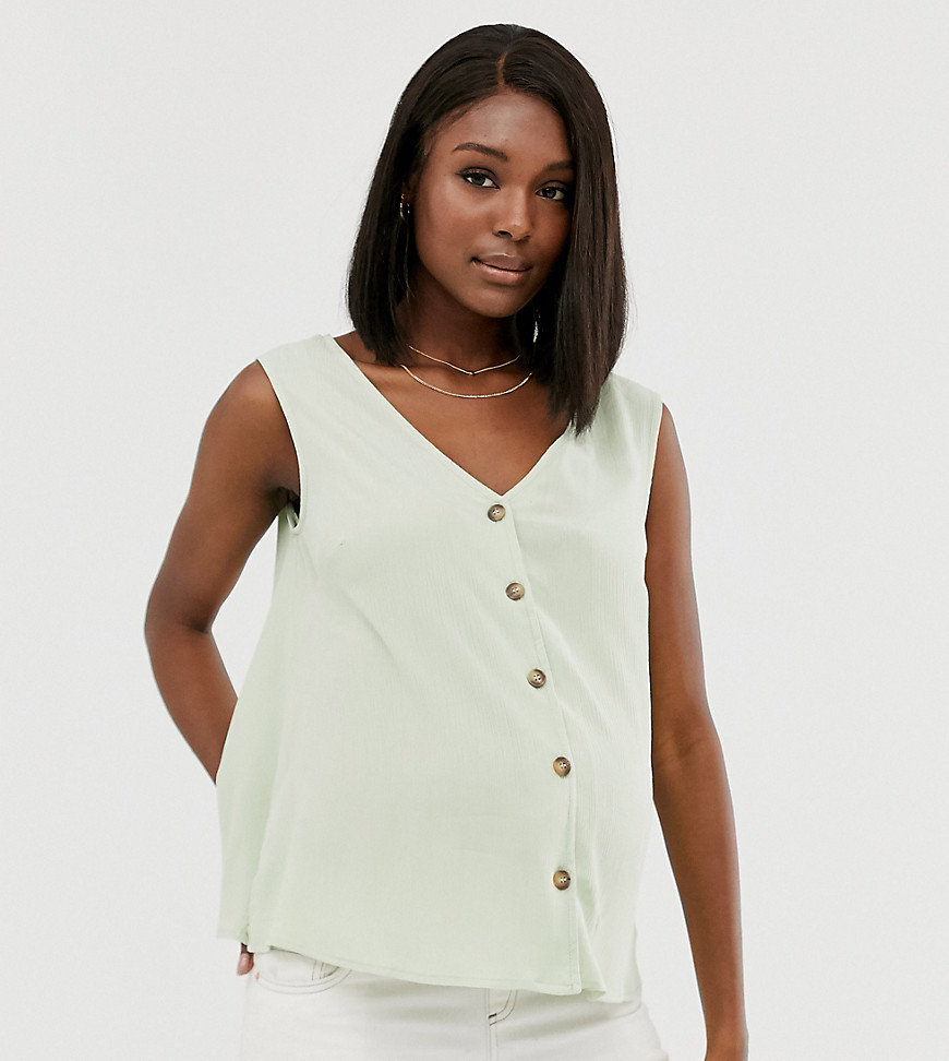 ASOS DESIGN – Mammakläder – Kräppat linne med knappar-Grön