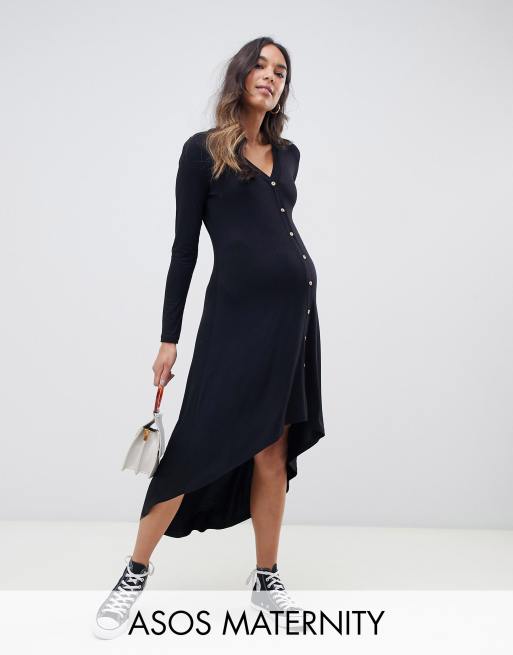 ASOS DESIGN – Mammakläder – Midiklänning med knappar och ojämn fåll