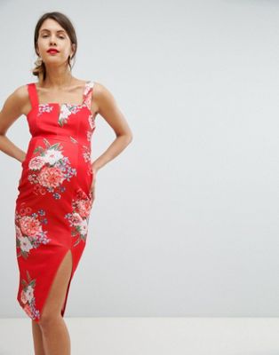 ASOS DESIGN – Mammakläder – Pennklänning i midimodell med botaniskt tryck och v-formad detalj-Flerfärgad