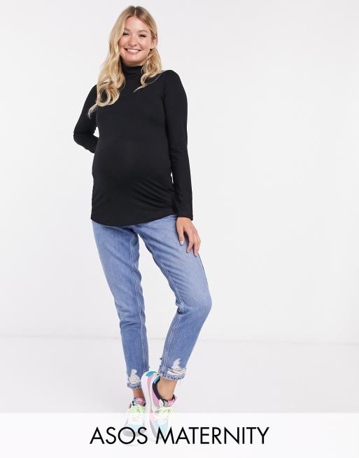ASOS DESIGN Mammakläder Svart långärmad topp med halvpolokrage