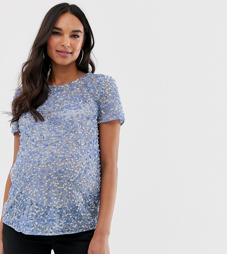 ASOS DESIGN - Mammakläder - T-shirt med paljettdekoration-Blå