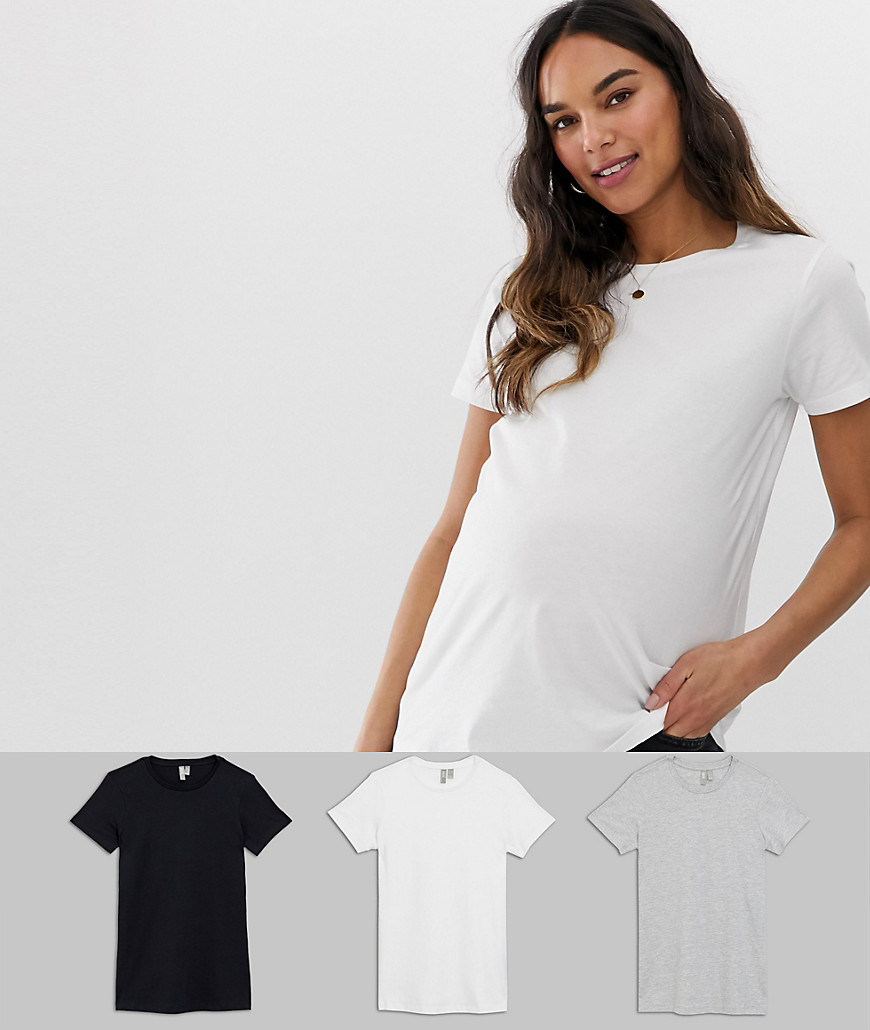 ASOS DESIGN – Mammakläder – ultimate – t-shirt med rund halsringning i 3-pack SPARA-Flerfärgad