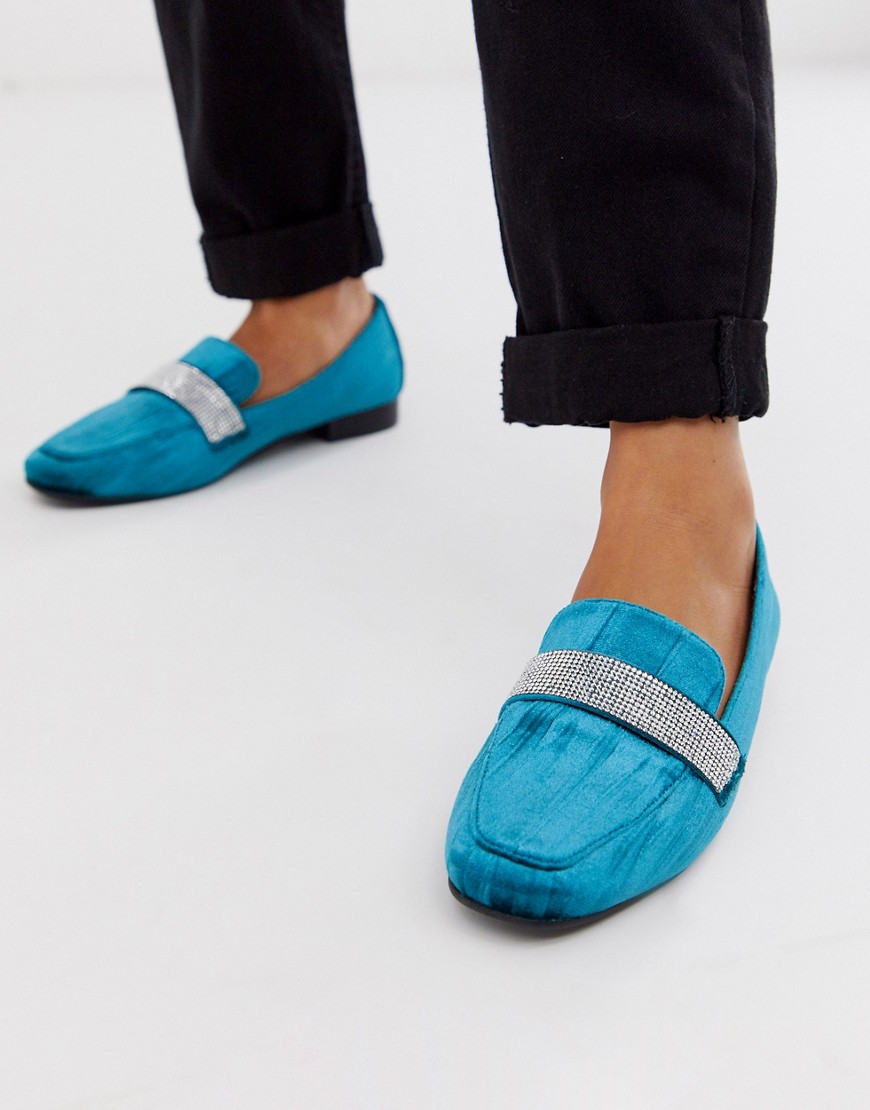 ASOS DESIGN - Manage - Platte loafers met versiering in groenblauw