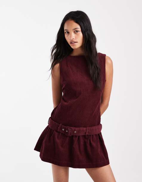 ASOS DESIGN manchester shift miniklänning med bältesdetalj i burgundy - view 1