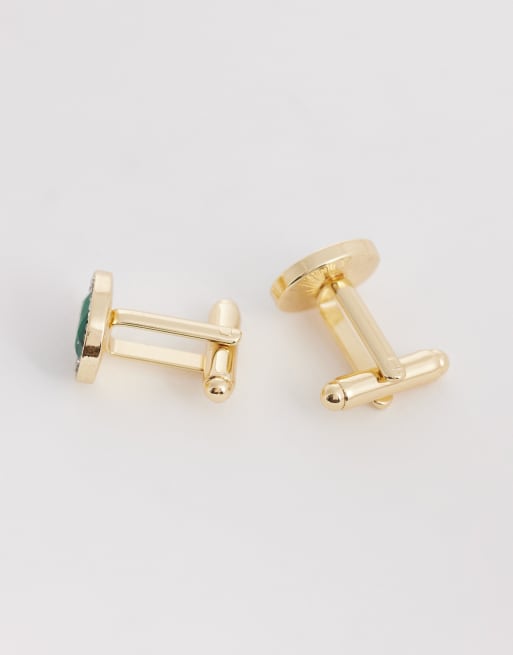 ASOS DESIGN - Manchetknopen met smaragdgroene steen in goud, 3 van 3