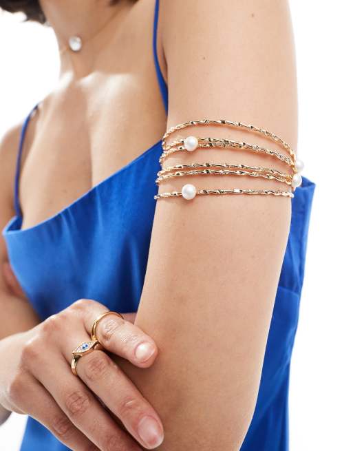 ASOS DESIGN - Manchette effet fondu avec perles fantaisie - Doré