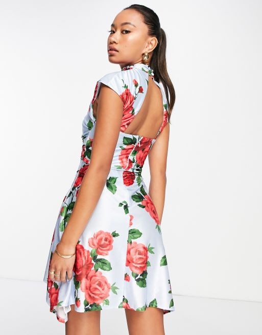 Plus Floral High Neck Cut Out Skater Dress