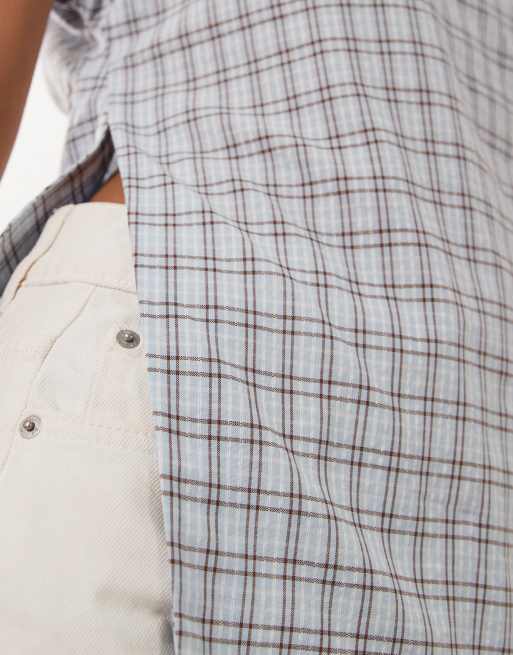 ASOS DESIGN mandarin collar shirt in brown and blue check, 2 of 4