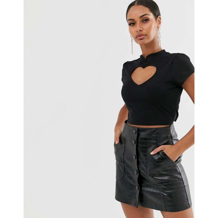 Suki Mandarin Collar Crop Top (Black)