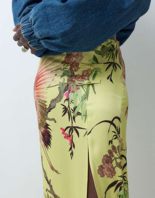 ASOS DESIGN mandarin detail maxi skirt co ord with split in yellow floral, 4 of 9