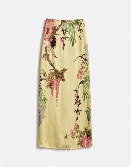 ASOS DESIGN mandarin detail midi skirt co ord with split in yellow floral, 7 of 9