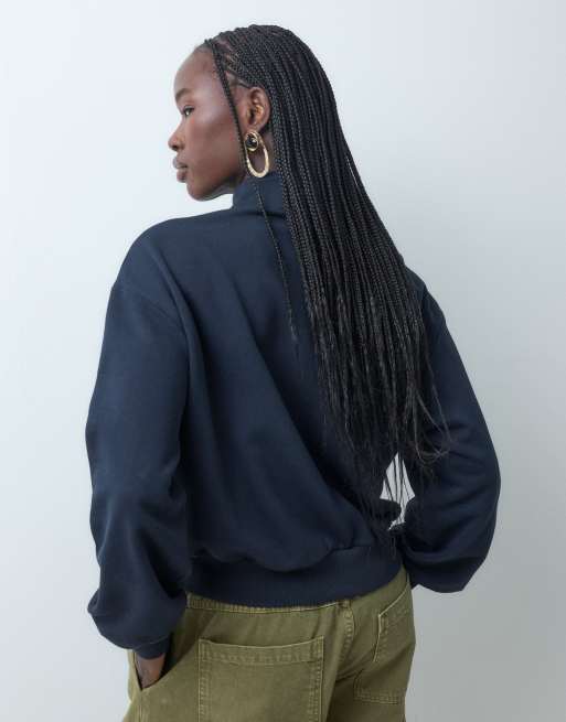 ASOS DESIGN mandarin-jakke med satinbånd, del af sæt, navy, 2 af 8