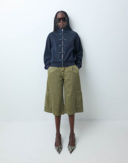 ASOS DESIGN mandarin-jakke med satinbånd, del af sæt, navy, 3 af 8