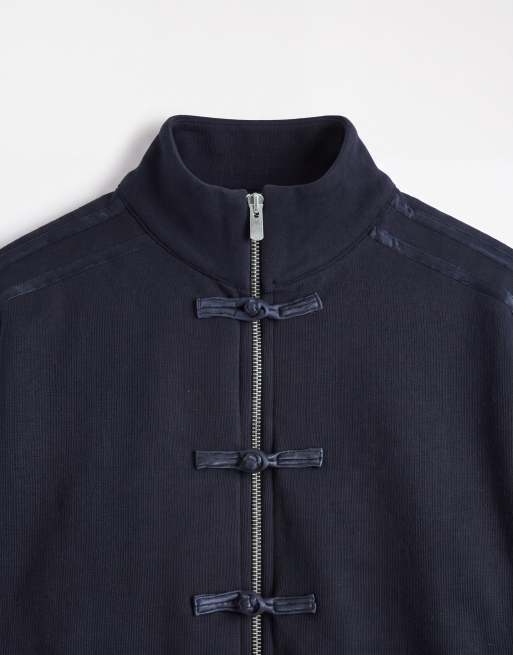 ASOS DESIGN mandarin-jakke med satinbånd, del af sæt, navy, 8 af 8