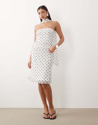 Asos Design Mandarin Trim Cropped Midi Skirt In White