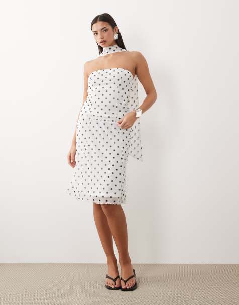 ASOS DESIGN mandarin trim cropped midi skirt in polka dots - view 1