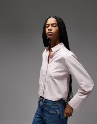 Asos Design Manderin Collar Boxy Fit Shirt In Pink