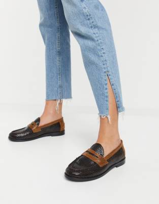 ASOS DESIGN Manila leather loafers in brown mix