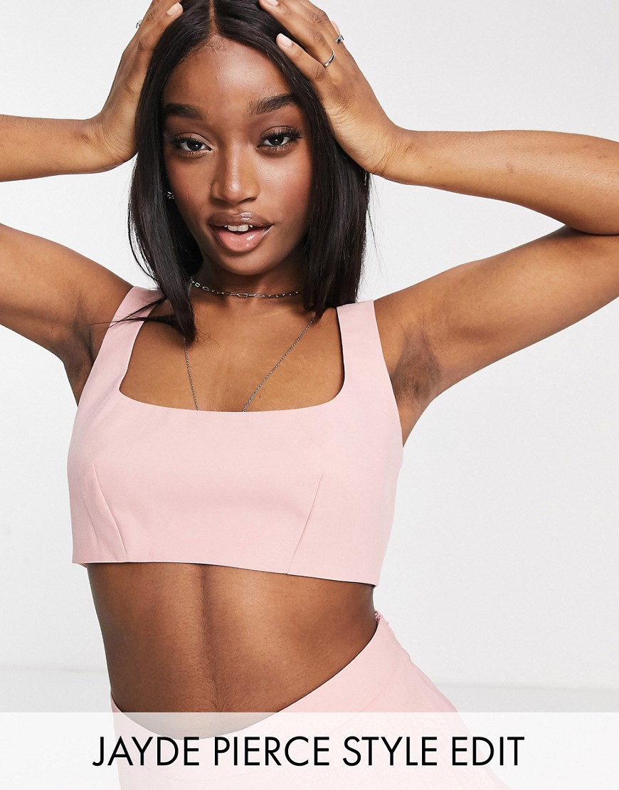 ASOS DESIGN mansy suit squoval crop top in pink