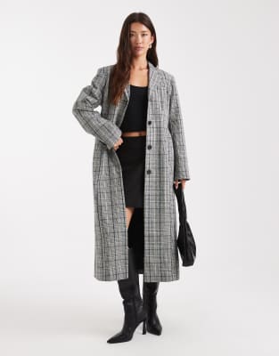 ASOS DESIGN - Manteau à carreaux cintré à la taille - Noir et blanc-Multicolore