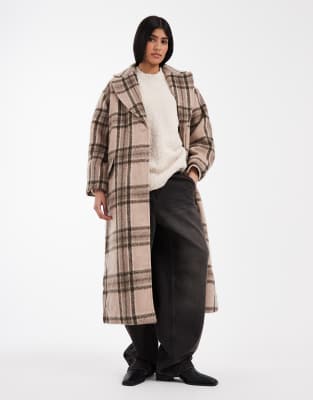 ASOS DESIGN - Manteau à carreaux élégant à enfiler en tissu brossé - Taupe | ASOS